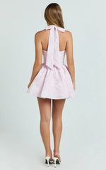 Maddy Mini Dress - Square Neck Halter Fit And Flare Dress in Pink