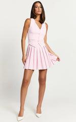 Harlee Mini Skirt - Pleated A line Skirt in Pink