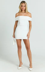 Liliana Mini Dress - Off Shoulder Bodycon Dress in White