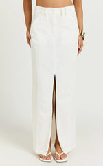 Bethany Maxi Skirt - High Waist Linen Front Split Cargo Skirt in Off White
