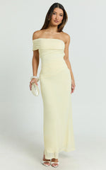 Jerlie Maxi Dress - One Shoulder Mesh Dress in Lemon