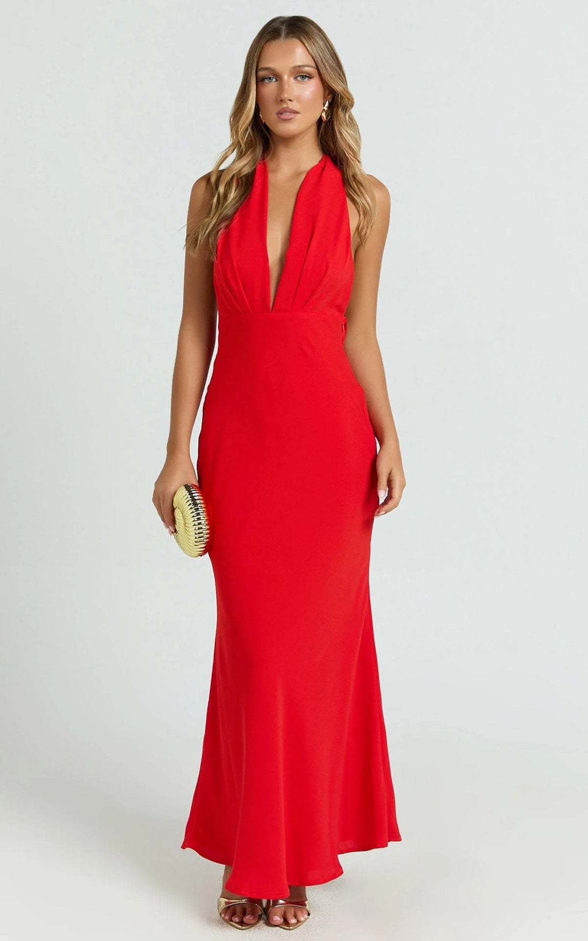 Farrah Maxi Dress - Halter Neck Dress in Red
