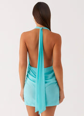 Eleanora Plunge Mini Dress - Turquoise