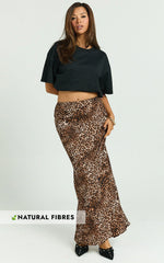 Jacqui Maxi Linen Blend Skirt - Bias Cut Back Split Skirt in Tonal Leopard Print