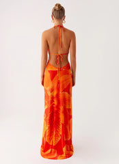 Palawan Mesh Maxi Dress - Orange Floral