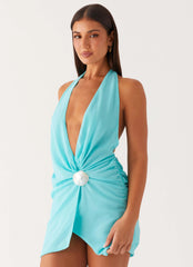 Eleanora Plunge Mini Dress - Turquoise