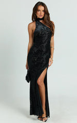 Milano Maxi Dress - One Shoulder Scarf Tie Neck Bodycon Dress in Black