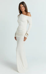 Faith Maxi Dress - Off Shoulder Long Sleeve Maxi Dress in Cream