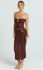 Noa Two Piece Set - Knit Starfish Strapless Top and Maxi Skirt Set in Brown