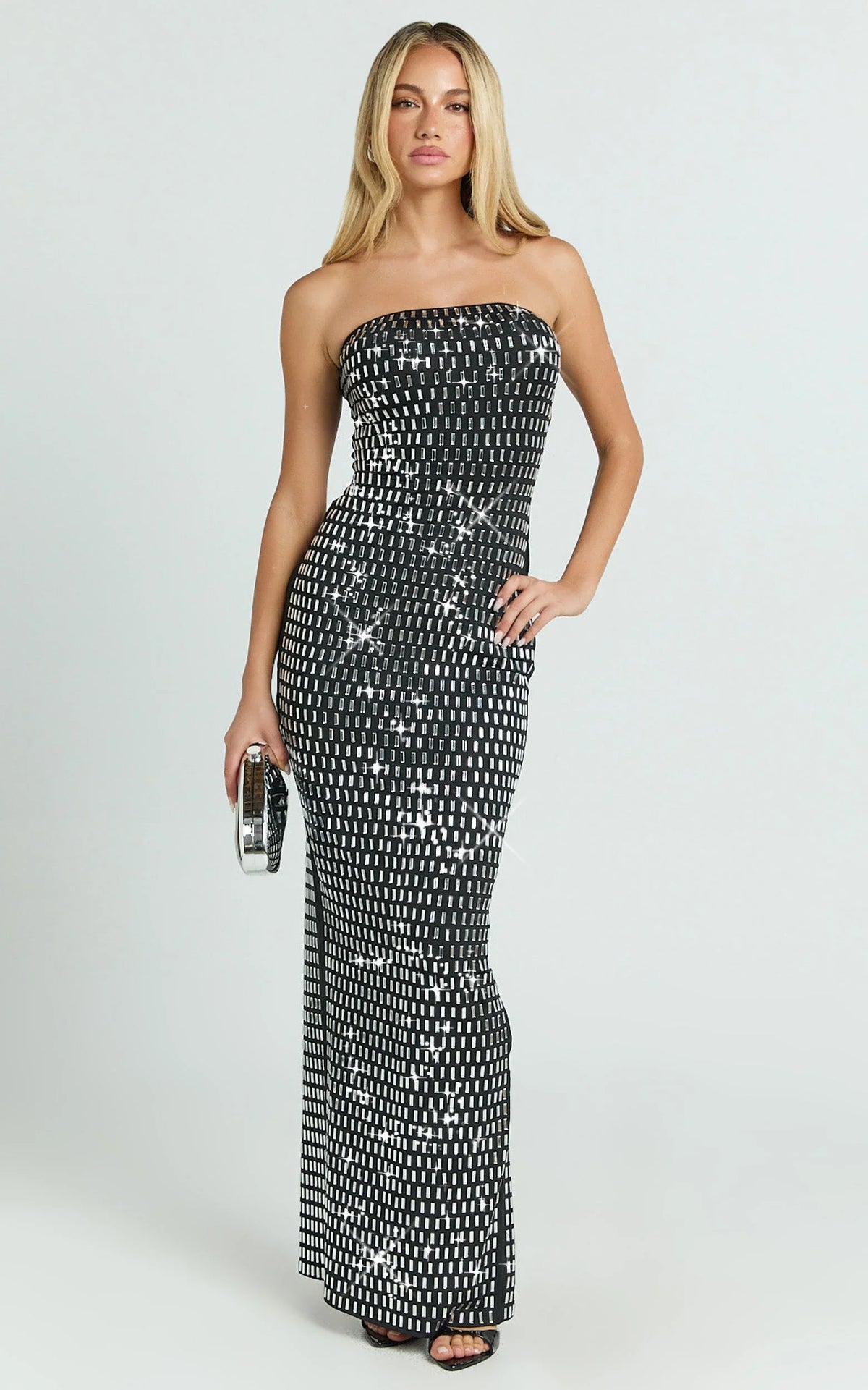 Joyce Maxi Dress - Heat Press Strapless Dress in Black