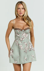 Benson Mini Dress - Sweetheart Fit And Flare Tulip Dress in Botanical Bliss