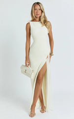 Joanne Maxi Dress - Scoop Neck Fringe Dress in Ivory