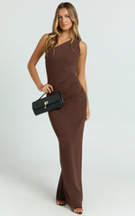 Criselda Maxi Dress - One Shoulder Maxi Dress in Chocolate