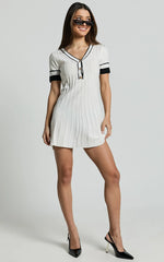Cassandra Mini Dress - Knit Contrast Mini Dress in Ivory/Black