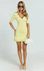 Mischa Mini Dress - Collared Short Sleeve Fit And Flare Knitted Dress in Lemon