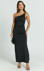Debbie Maxi Dress - One Shoulder Hardware Detail Dress in Black