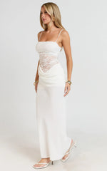 Rania Maxi Dress - Contrast Lace Bodice Bias Cowl Drop Waist Dress in Cream