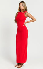 Aisha Maxi Dress - Sleeveless Twist Strap Bodycon Dress in Red