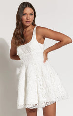 Lilia Mini Dress - Corset Scoop Neck Fit And Flare Dress in White