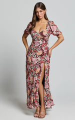 Lorie Maxi Dress - Short Sleeve Cut Out Tie Back Dress in Boheme Floral
