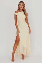 Moonlit Magic Asymmetric Neckline Maxi Dress Light Yello