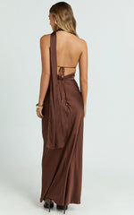 Keryn Maxi Dress - Open Back Shoulder Detailing Dress in Chocolate