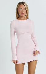 Ondine Mini Dress - Knit Long Sleeve Bodycon Dress in Pink