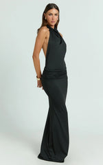 Lizzy Maxi Dress - Backless Ruched Bodycon Dress in Black
