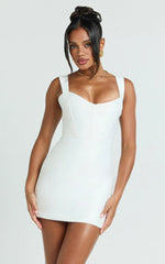 Janice Mini Dress - Square Neckline Dress in White