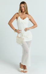 Alodia Maxi Dress - Sheer Crochet Knit With Crochet Seashells And Keyhole Dress in Off White