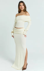 Calla Maxi Skirt - Split Gathered Fold Skirt in Cream