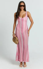 Julia Maxi Dress - Scoop Neck Low Back Bodycon Dress in Bright Pink