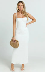 Marcelina Maxi Dress - Sweetheart Neck Bodycon Dress in Off White