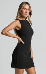 Bindi Boat Neck Bodycon Mini Dress in Black