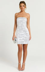 Joyce Mini Dress - Heat Press Strapless Dress in Silver