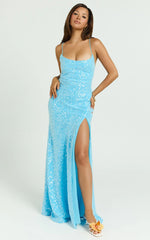 Priya Maxi Dress - Scoop Neck Open Back Dress in Blue