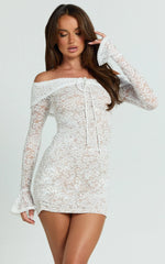 Marielle Mini Dress - Lace Off Shoulder Bodycon Dress in Ivory