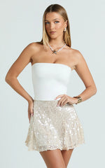 Hansen Mini Skirt - Godet Sequin Skirt in Ivory