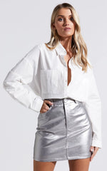 Cooper Mini Skirt - Metallic High Waisted in Silver