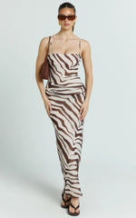 Gwendolyn Maxi Dress - Zebra Bias Spaghetti Strap Dress in Choc Zebra
