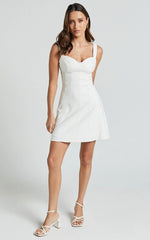 Dove Mini Dress - Sweetheart Wide Strap Fit and Flare Dress in White
