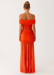 Charming Off Shoulder Maxi Dress - Orange