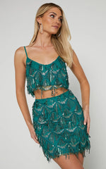 Khrizza Mini Skirt - Sequin Diamond Mesh Skirt in Emerald