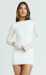 Eira Mini Dress - Lace High Neck Bodycon Dress in Off White