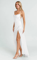 Cassandra Maxi Dress - Scoop Neck Contrast Skirt Slip Dress in White
