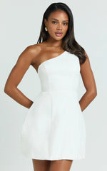 Carley Mini Dress - One Shoulder Tulip Hem Dress in White