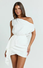 Niana Mini Dress - Drape One Shoulder Dress in White