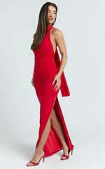 Francis Maxi Dress - Halter Ruched Backless Dress in Red