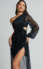 Arosa Maxi Dress - One Shoulder Long Sleeve in Black