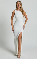 Indi Maxi Dress - Boat Neck Bodycon Dress in White